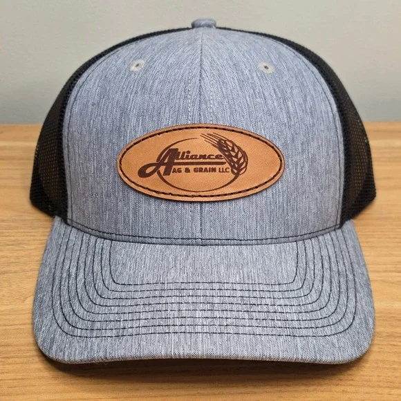 Alliance Ag & Grain Leather Patch Baseball Cap Grey w/‎ Black Mesh Snapback OSFA