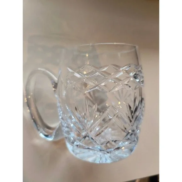 Crystal Beer Mug Tankard Heavy Vintage Diamond Starburst Base Large Handle‎