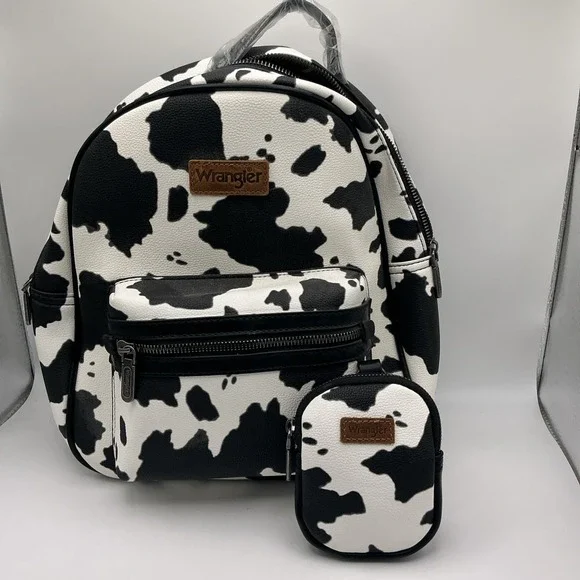 Wrangler NWT Cow Print Backpack With Coin Pouch - Black