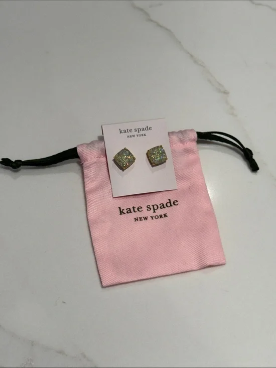 kate spade Iridescent Glitter Square Stud Earrings - Pink Pouch
