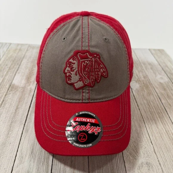 Chicago‎ Blackhawks Hat Zephyr - Red Gray Adjustable NHL Cap New Without Tags