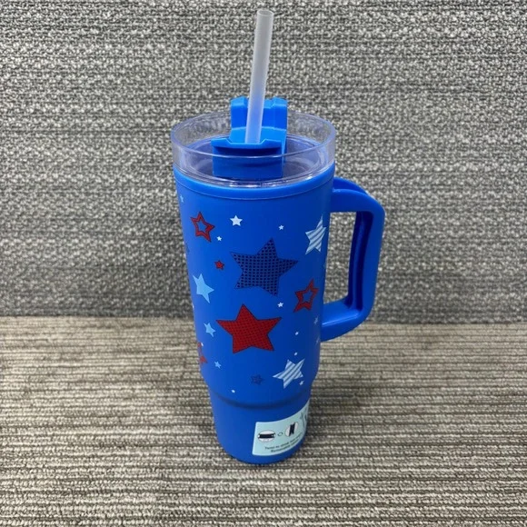 Greenbrier Tumbler Blue Star Patriotic Travel Cup with Handle Straw
