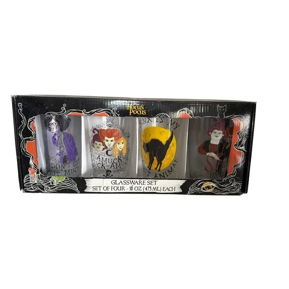 Silver Buffalo Hocus Pocus Glassware Set Unisex 16oz Multicolor Disney 4 Pack