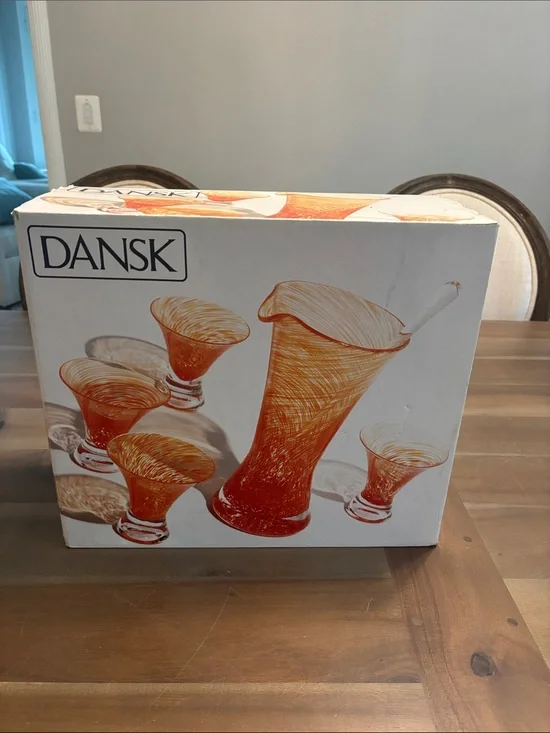 Dansk Swirl Glass Pitcher and Matching Tumblers Set