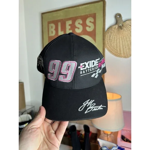 Vintage Jeff Burton Hat Snapback NASCAR #99 Black Exide Racing Checkered Flag