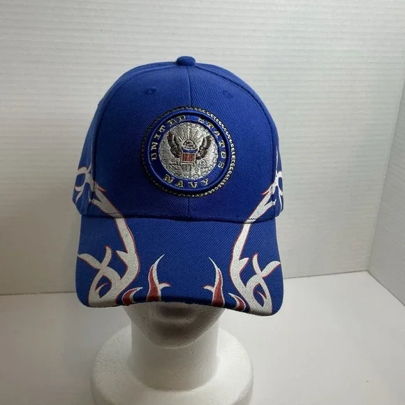 United States Navy Hat Cap Blue With Red Flames Fire Eagle Emblem Adjustable