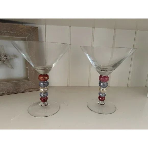 Martini Wine Glass Bubble Stem - Multiple Colored Lead Free Crystal Set 2‎