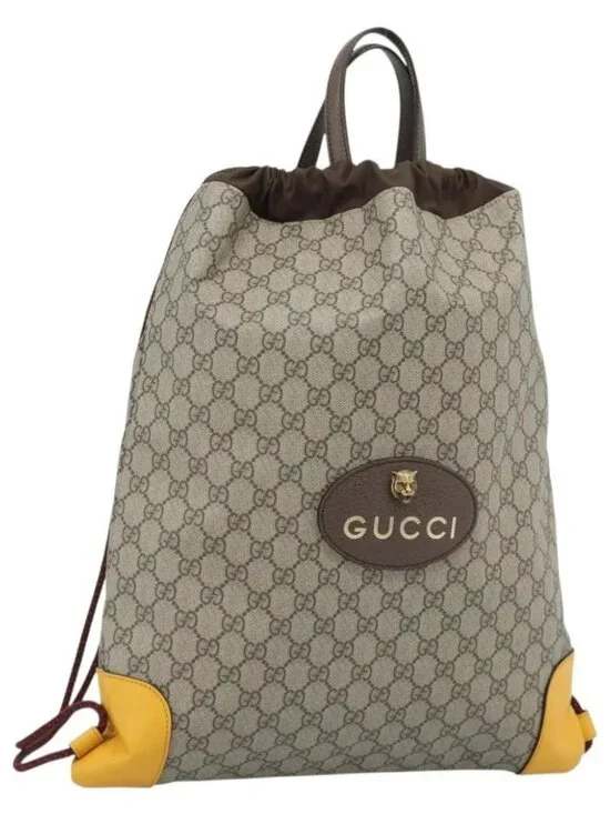GUCCI GG Supreme Backpack PVC 2way Beige 473872 Auth 186117M