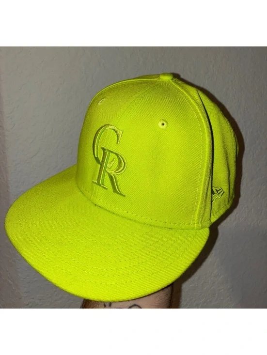 Colorado Rockies New Era Fitted Cap Bright Neon Green Embroidered Logo CR MLB