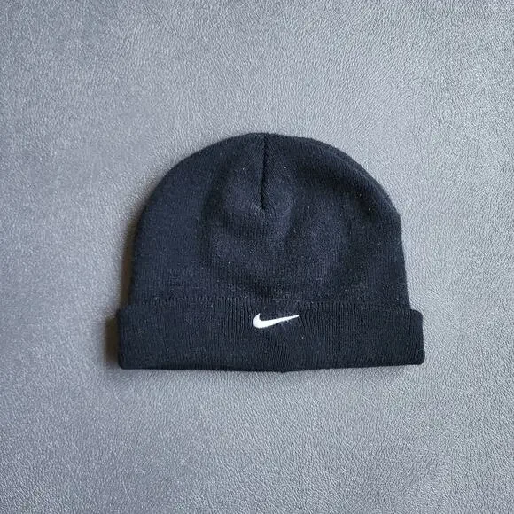 Vintage Y2K Nike Black Rolled Beanie Hat OSFM