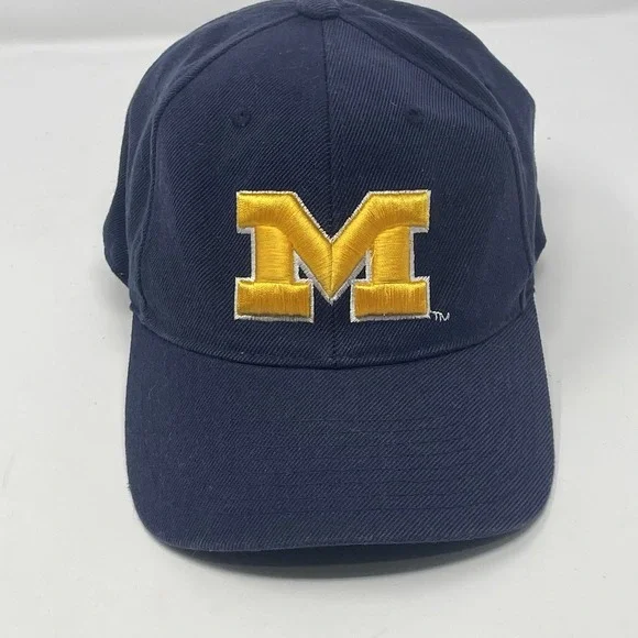 Vtg Michigan Wolverines Big Boy Headgear Dual Fit Hat Navy Blue Cap 7 1/4 -7 3/8