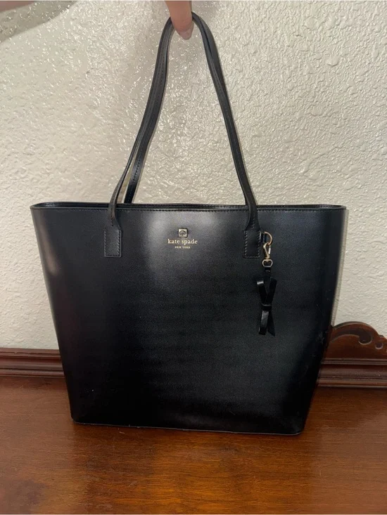 kate spade Black Leather Tote with Gold Logo