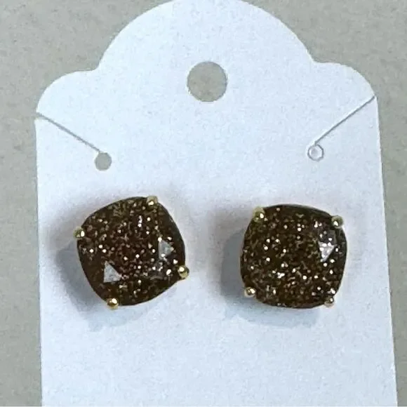 Kate Spade Gold Tone Brown Glitter Stud Earrings