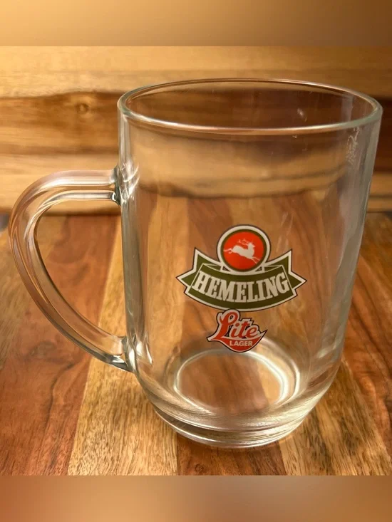 Vtg 1980s Hemeling Lite Lager Beer Mug Pint Glass UK Pub Crown Stamp Rare