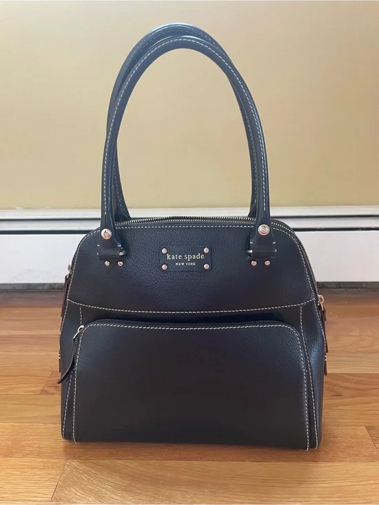kate spade Black Pebble Leather Satchel with Contrast Stitching
