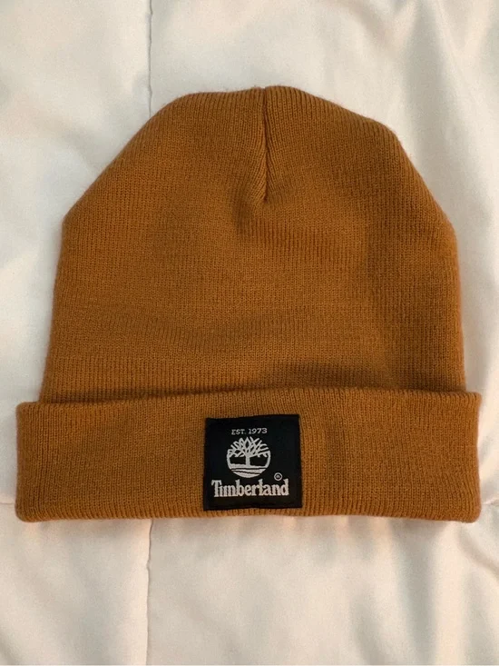 Timberland Mustard Tan Knit Beanie with Logo Patch