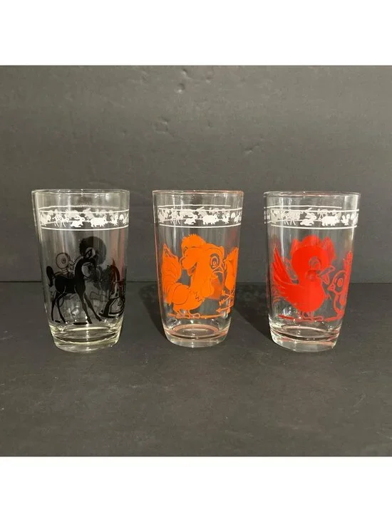 Vintage Kraft Swanky Swig Kiddie Cups Animal Juice Glasses Set of 3