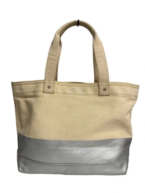 kate spade Cream Canvas Tote Silver‎ Metallic Panel Nautical Beach Vacation