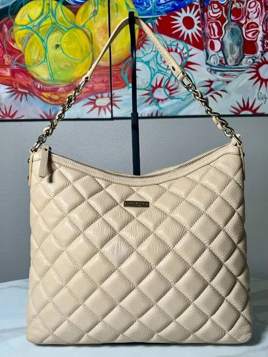 Kate Spade Gold Coast Serena Cashew Quilted Pebbled Leather Shoulder Hobo