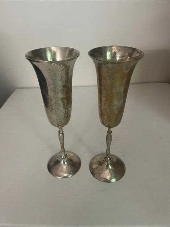 Silver-Tone Fluted Champagne Flutes - Pair