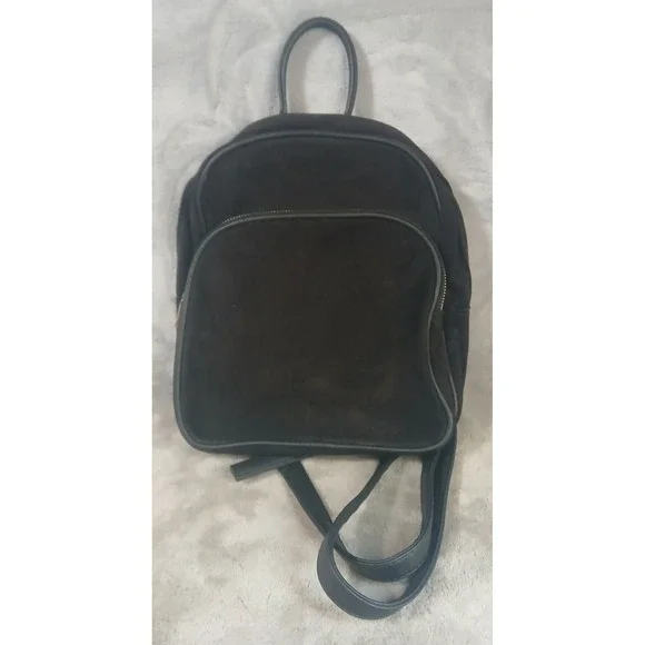 Black Faux Suede Mini Backpack Purse Adjustable Straps‎ Velvet Velour