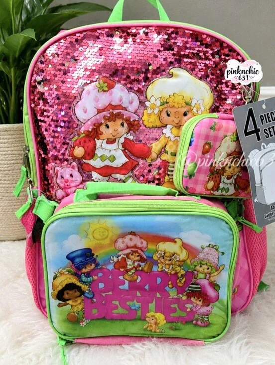 Strawberry Shortcake Backpack 4 Piece Set Back To School Lunchbox Pencil Case
