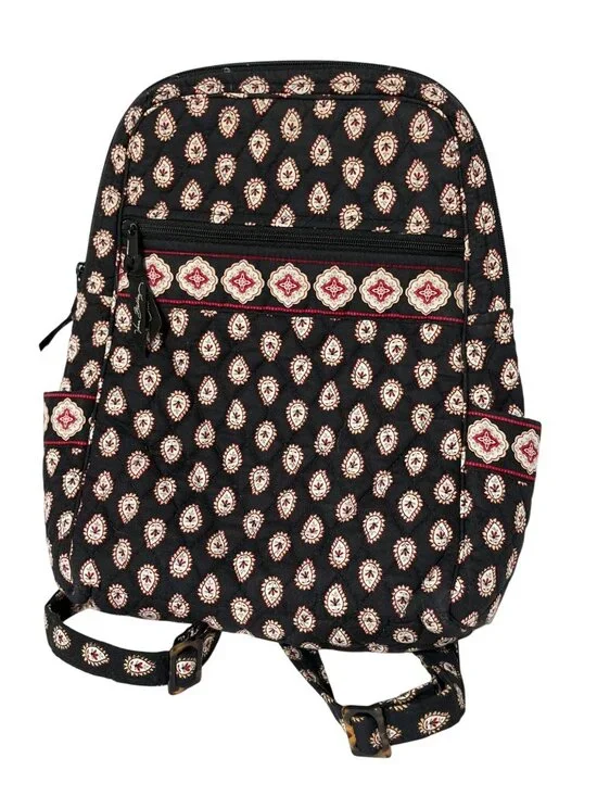 Vera Bradley Backpack Black Red Classic Black Paisley 9x14x3.5 Quilted