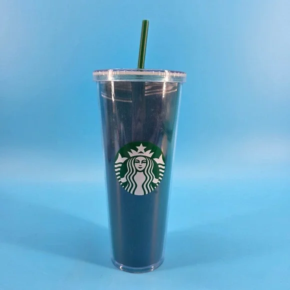 Starbucks Teal Blue‎ Green Iridescent Cold Cup Tumbler 24oz Venti with Straw NEW