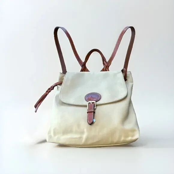 Dooney Bourke Nylon Flap Women's Backpack Khaki, Leather Adjustable Strap $139‎