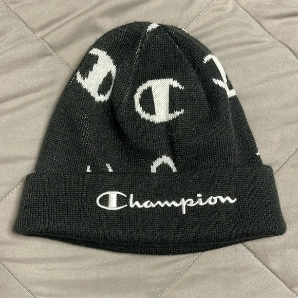 Champion Unisex Black and White Logo Beanie