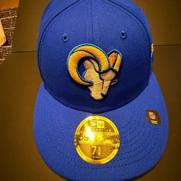 New Era Los Angeles Rams 59FIFTY Hat Mens 7 5/8 Blue NEW Low Profile NFL Cap