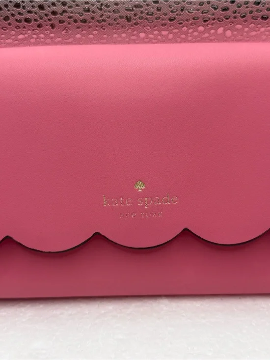 kate spade pink scalloped-edge leather crossbody with gold logo