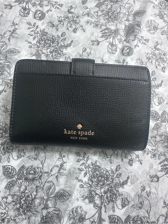 kate spade Black Pebbled Leather Continental Wallet with Gold Logo