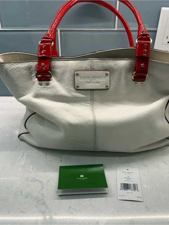 Kate Spade Rudy Nob Hill PXRU0248 Snow/Spice Pebbled Leather Tote w/Dust Bag