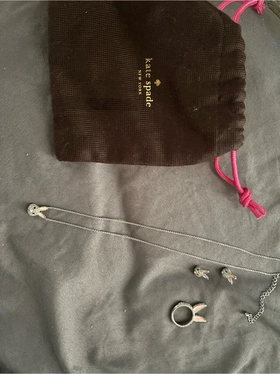 kate spade Silver and Pink Bunny Jewelry Set