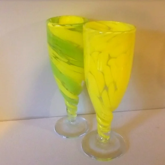 Champagne flutes, handblown glass