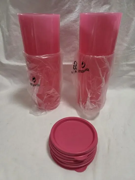 New TUPPERWARE PINK TUMBLERS with SEALS-4PC