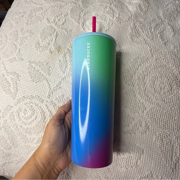 Starbucks 2023 Gradient Cold Cup Tumbler 24oz Blue‎ Green Purple Stainless Steel