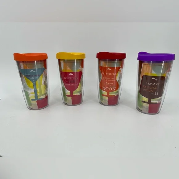 Tommy Bahama Tervis Tumbler 16 Oz Lot of 4 Different Sayings each w/ Travel Lid‎