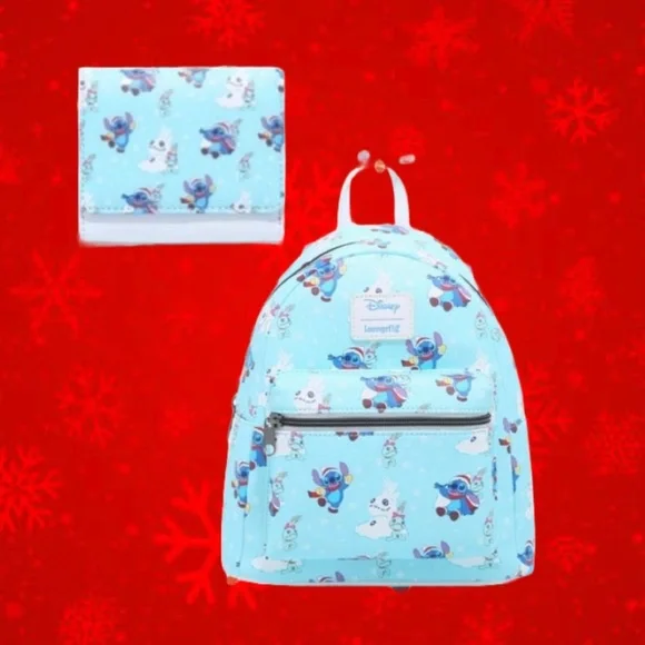Loungefly Disney Lilo and Stitch Snow Day Mini Backpack and Wallet‎