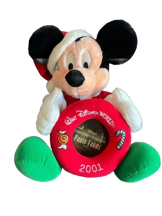 Walt Disney World Christmas Collection Photo Frame 2001 Plush Mickey Santa 10 “
