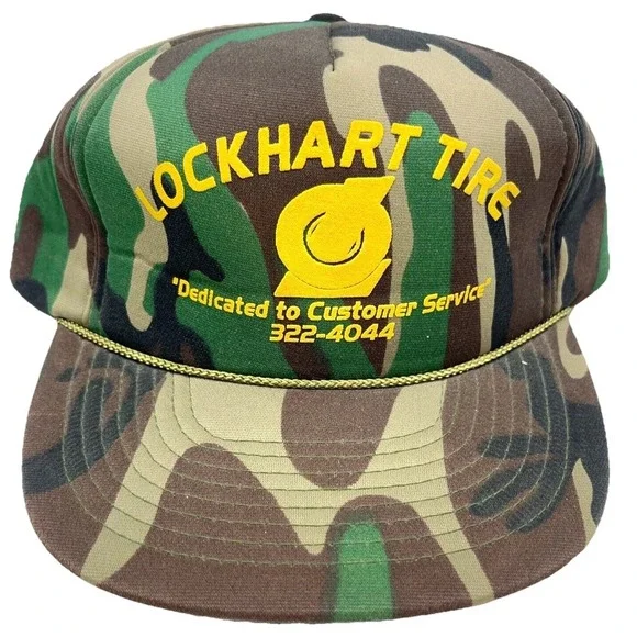 Vintage Camo Trucker Hat Cap Snapback Hunting 90s Y2K‎ Foam Lined Lockhart Tire