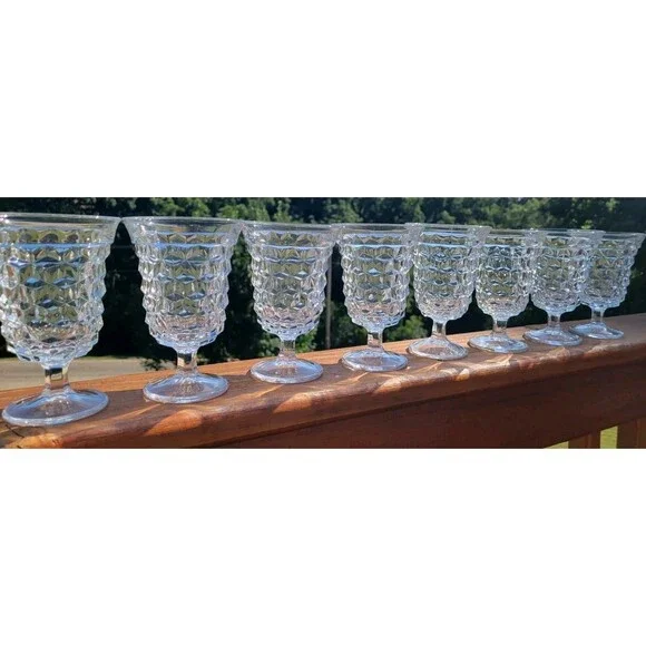 Fostoria American Clear Footed Cubist Low Water Goblets Set of 8 Vintage 5.5 in