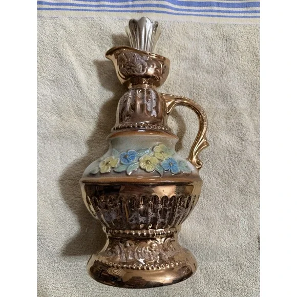 Vintage 1976 James Jim Beam‎ Gold Floral Whiskey Decanter, Empty, Regal China