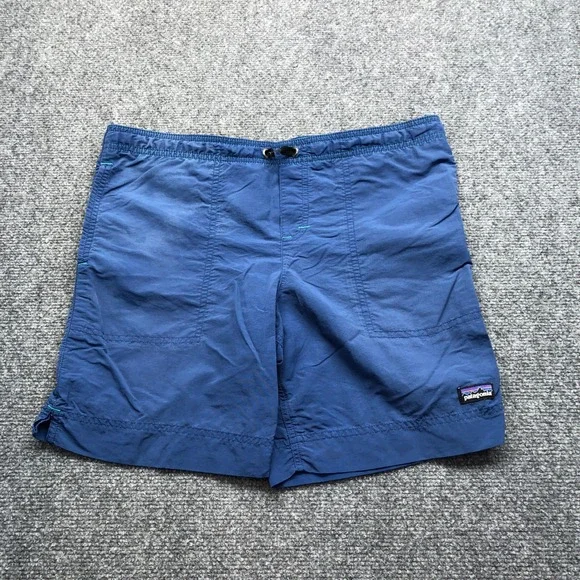 Patagonia Boys Baggies Shorts Blue Nylon Elastic Waist Size L 12