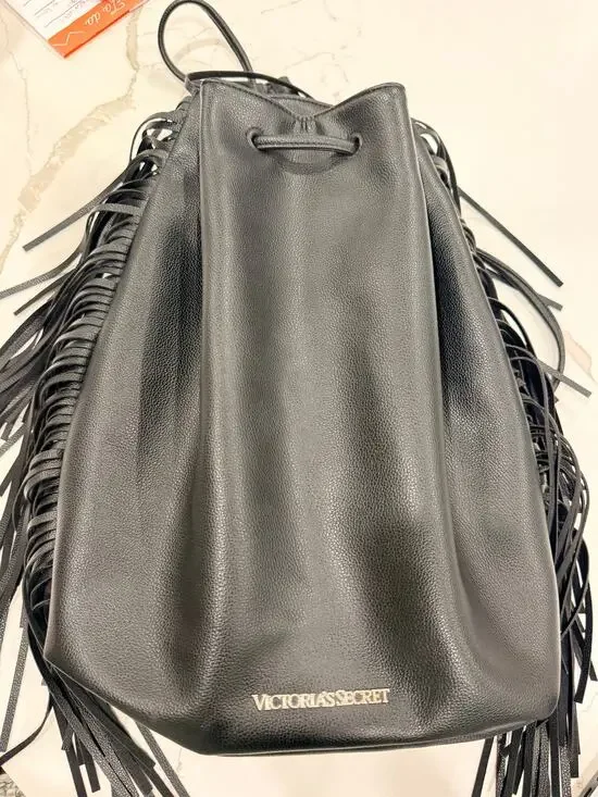 Victorias secret black leather fringe
