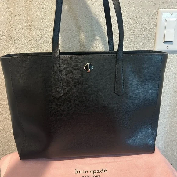 kate spade Black Pebbled Leather Tote with Spade Accent