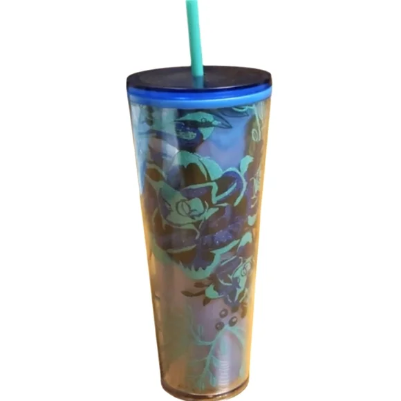 Starbucks 2022 Color Changing Blue Berry‎ Corsage Christmas Floral Tumbler 24oz