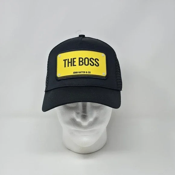 John Hatter & Co Snapback Cap Black A-Frame Trucker Hat The‎ Boss Rubber Patch