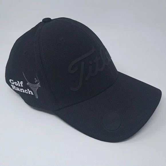 Titleist Brand Hat Cap Adjustable Strap Mens Black Golf Ranch Embroidered OSFM